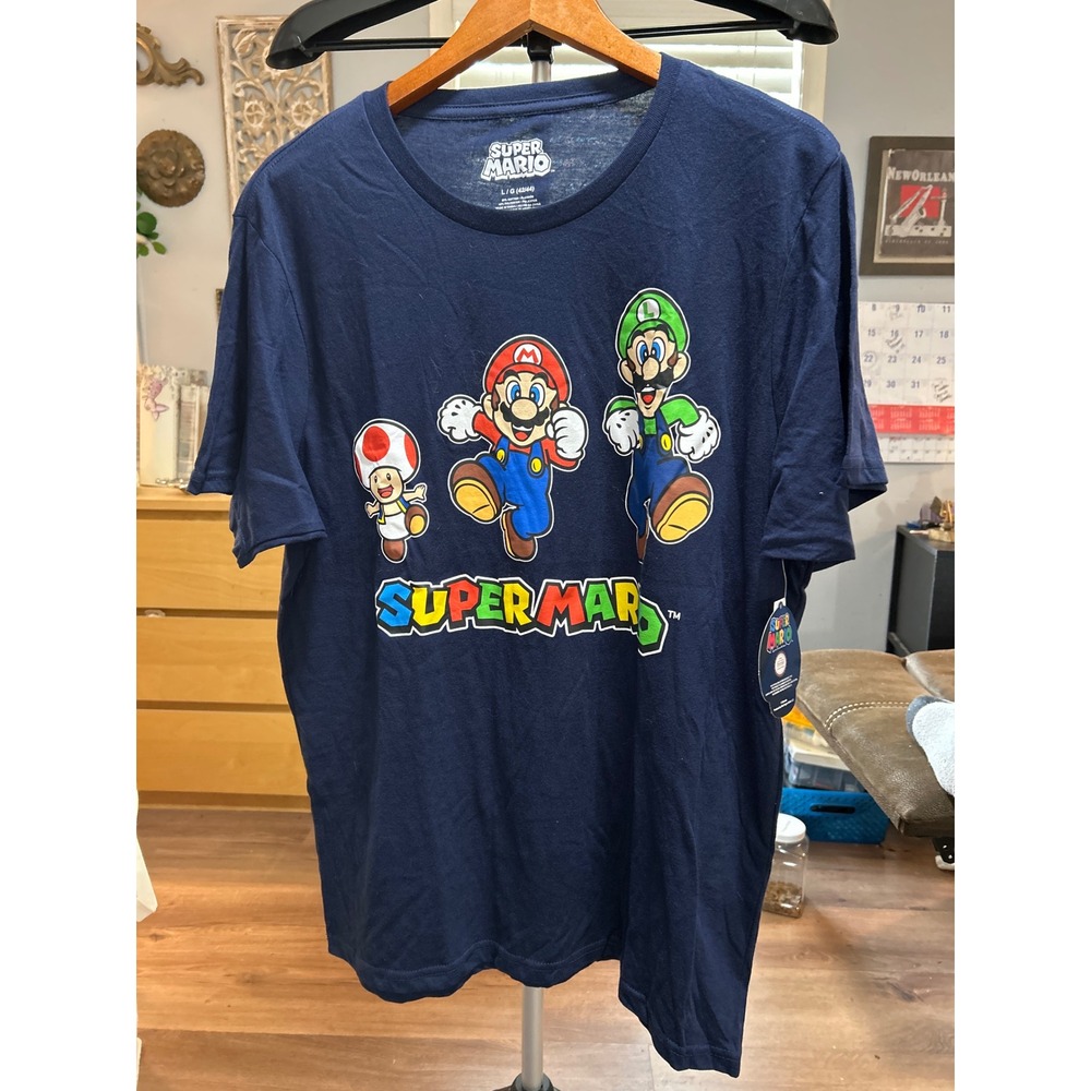 Super Mario Nintendo Licensed Graphic T Shirt Mens Size L G Navy Blue